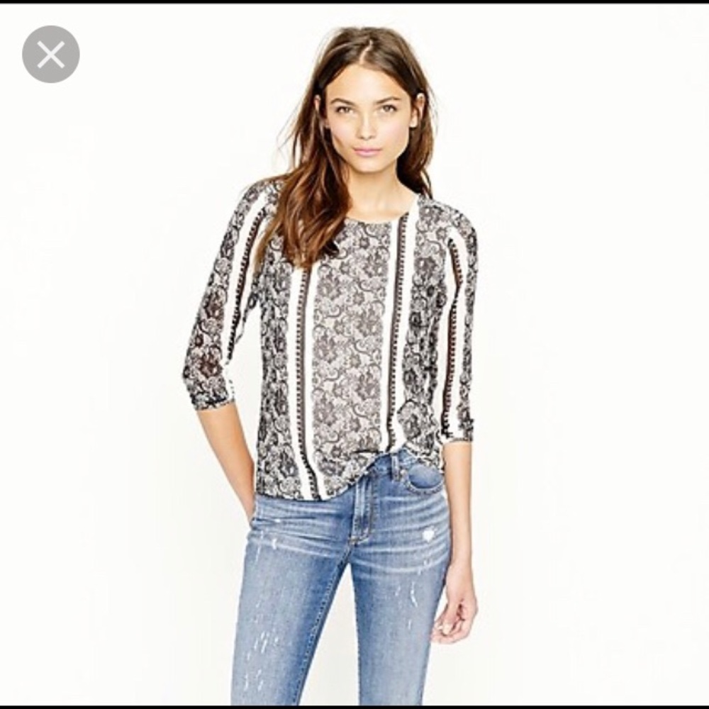 J.Crew Collection Trompe l’oeil Silk Lace Blouse